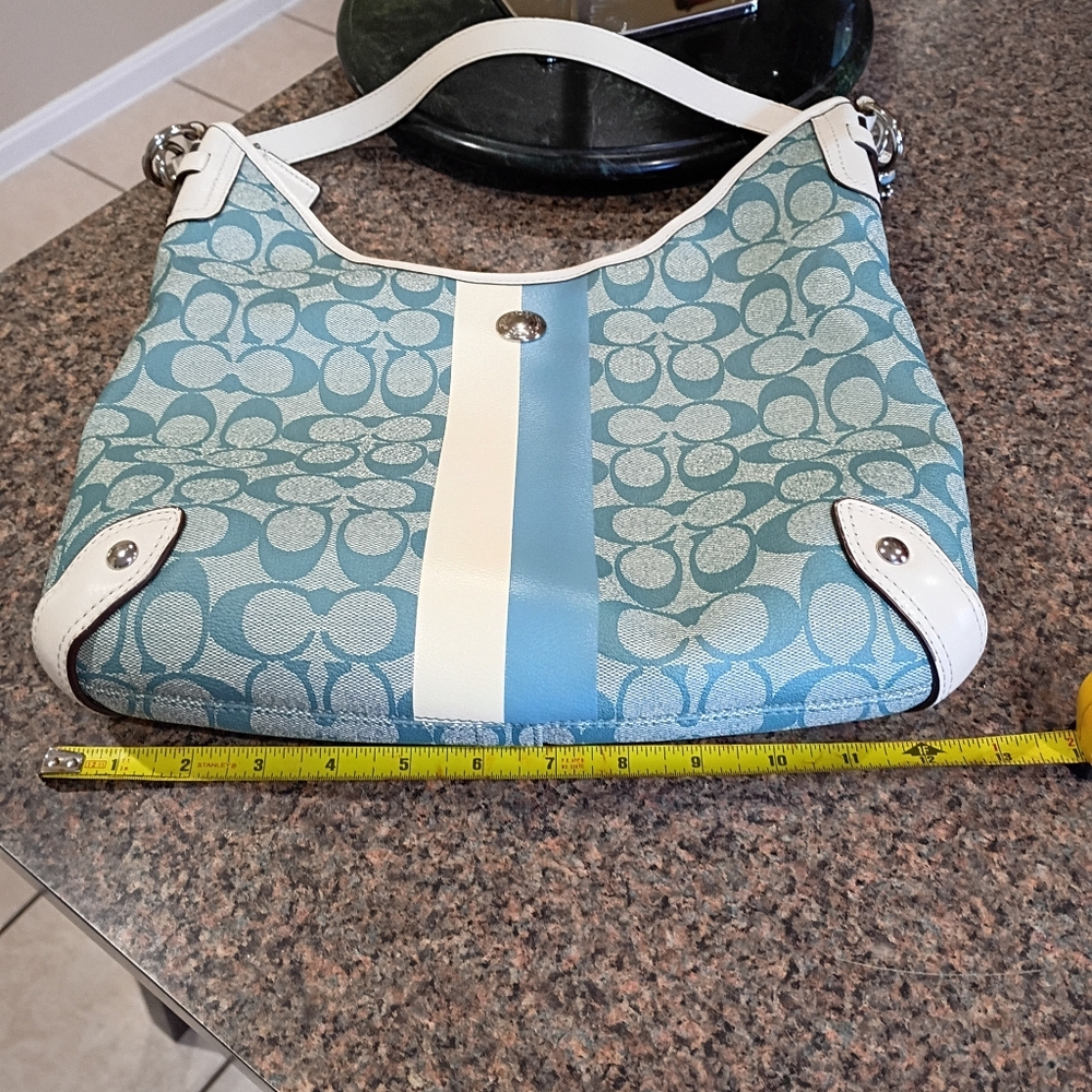 COACH SIGNATURE STRIPED CHELSEA HOBO BAG – BLUE/WHITE NO. F14476 - Picture 13 of 17